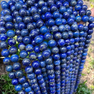Perle rotonde lisce di lapislazzuli naturale, perle di pietre preziose naturali, filo da 15&quot; per accessori fai da te, 4 mm, 6 mm, 8 mm e 10 mm.