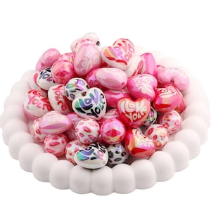 20pcs  Mixed Color Glossy Acrylic Round Beads,UV Gumball Heart Beads Resin Beads in Bulk for Pen DIY Accessories 16mm 20mm