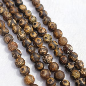 Natural brown Dzi Agate Round Beads,6mm 8mm 10mm 12mm Tibetan Agate Beads,Mala Antique Boho Black Eye Beads supply,15&quot; strand