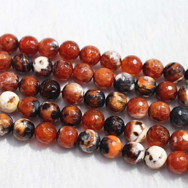 Natural 128 Faceted multicolor Fire Agate Round Beads,6mm 8mm 10mm 12mm Fire Agate Beads,Red black Fire Agate Beads supply 15" strand