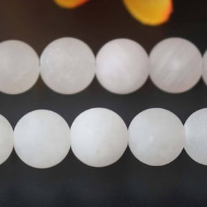 Cuentas redondas de jade blanco mate, cuentas de jade blanco mate, 6 mm, 8 mm, 10 mm y 12 mm. Suministro de cuentas de jade blanco mate. Tira de 15&quot;.