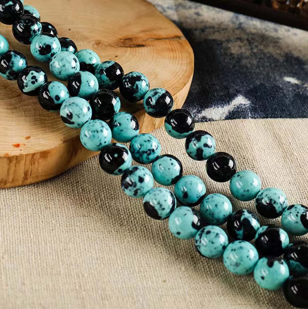 Dyed Rain Flower Stone Round Beads 4mm12mm Black Blue Color Etsy UK