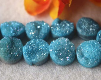 Druzy Quartz Beads,8mm 10mm 12mm 14mm Blue Round Drilled Druzy Beads,Cabochon Beads,1 strand Druzy Beads