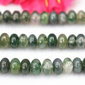 Cuentas de ágata de musgo natural, 4x6mm 5x8mm Moss Agate Rondelle Beads, Moss Agate Beads suministro al por mayor de perlas de ágata, hebra de 15 &quot;