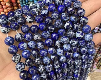 Sea Sediment Jasper Beads,4mm 6mm 8mm 10mm Blue Sea Sediment Jasper Beads,Gemstone Beads supply 15" strand DIY Accessories