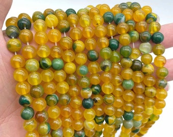 Natural Peacock Agate  Smooth Round beads 6mm-12mm flower Agate Beads  Green/Yellow Agate Beads Loose stone bead 15"strand DIY Accessories