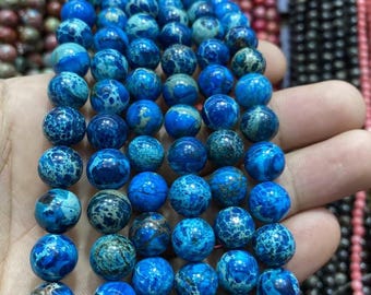 Blue Sea Sediment Jasper Smooth Round Beads,Natural gemstone beads supply,15" strand DIY Handmade necklace,earrings 4mm 6mm 8mm 10mm 12mm