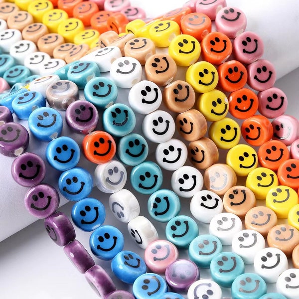 10pcs green pink blue white purple Ceramic smiley face Round Beads,10mm Colors to choose from Beads DIY Accessories necklace,earrings