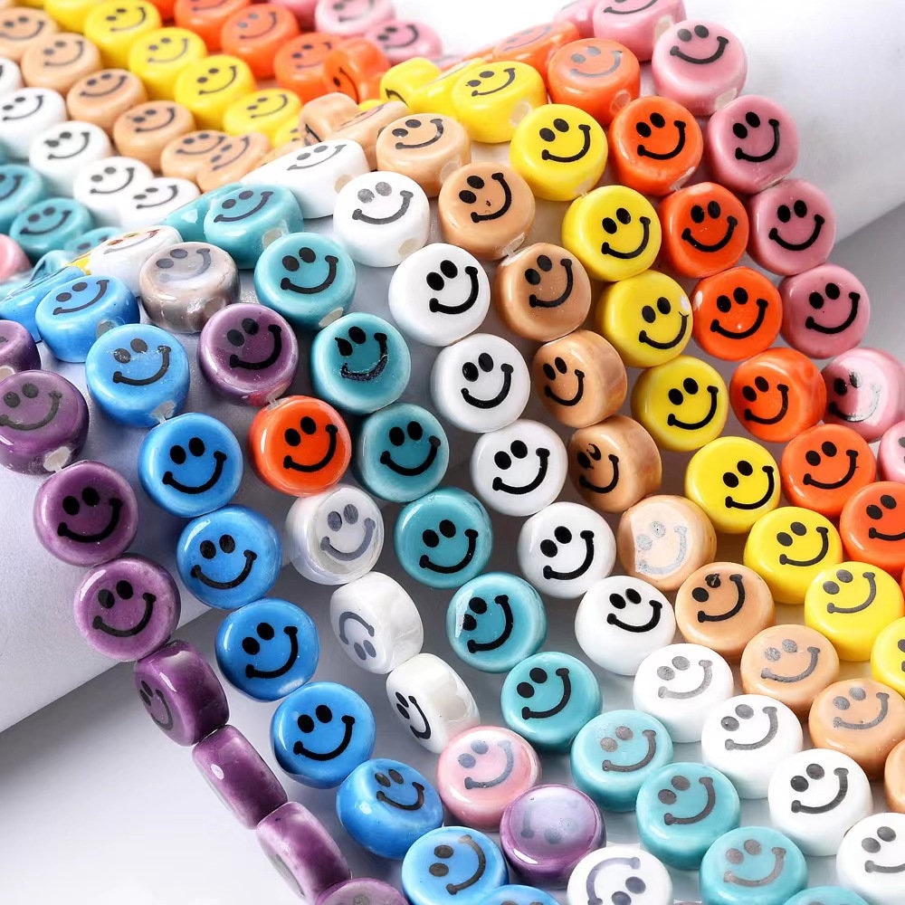 10pcs green pink blue white purple Ceramic smiley face Round Beads,10mm Colors to choose from Beads DIY Accessories necklace,earrings