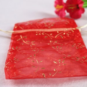 100 pcs light red drops of gold Organza Bags,Gift Bag,Pouch Wedding Favor Gift Packaging Bag wholesale 100x100mm 120x120mm