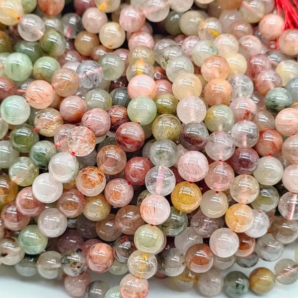 Natural 7A multicolor Rutilated Quartz Smooth Round Beads,6mm 8mm 10mm Loose stone beads supply.15" strand DIY Accessories