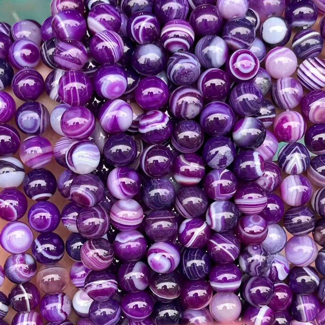 Natural Purple Striped Agate Beads, Unique Banded Gemstone Beads