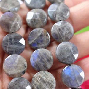 Cuentas de piedra lunar gris facetada natural, cuentas rectangulares de labradorita, venta al por mayor. Tira de 15 pulgadas.