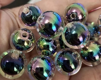 Marble Acrylic round Beads,Gumball Bubblegum Bead,16mm Acrylic Beads,Iridescent Beads Charm Bead for Pen,DIY Accessories,DIY Keychain 200pcs