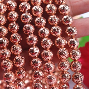Electroplate Volcanic Rock Lava beads,Rose Gold Plated Lava round Beads,6mm - 12mm Volcanic Rock lava Beads Wholesale 15&quot; per strand