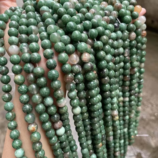 Natural green African jade Smooth Round Beads wholesale Loose stone bead supply,15" strand 6mm 8mm 10mm