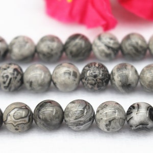 Grey Picasso Jasper Round Beads,6mm 8mm 10mm 12mm Grey Picasso Beads,Gemstone beads supply.15&quot; strand