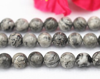 Grey Picasso Jasper Round Beads,6mm 8mm 10mm 12mm Grey Picasso Beads,Gemstone beads supply.15" strand