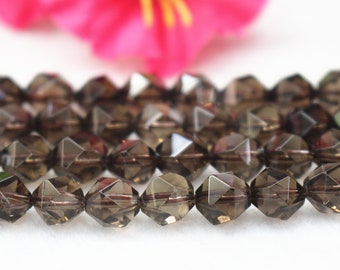 Natural Faceted Smoky Crystal Quartz Beads,6mm 8mm 10mm Star Cut Faceted Smoky Crystal Quartz beads supply,15" strand