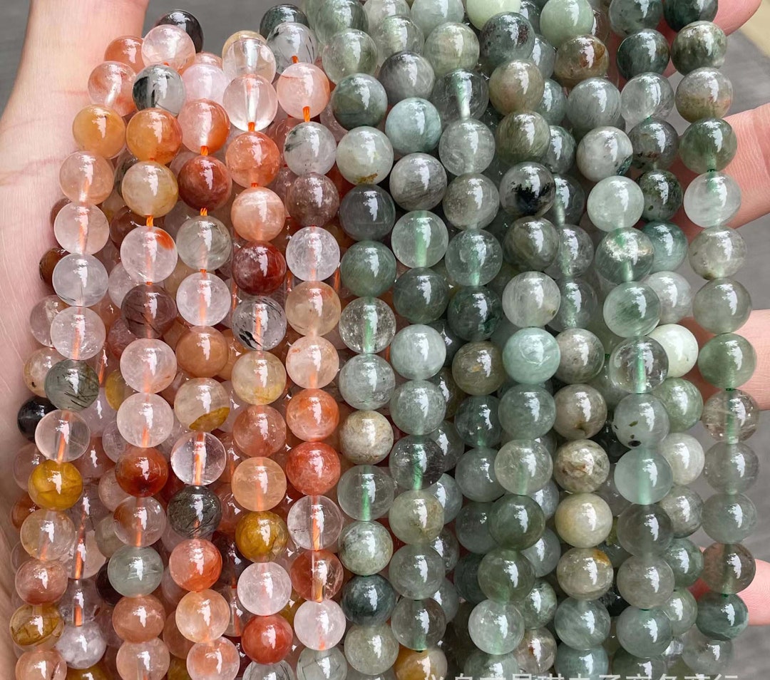 Natural Green,red Rabbit Hair Rutilated Quartz Crystal Smooth Round ...