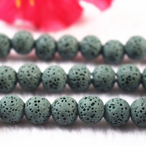 Perles de lave de couleur naturelle, perles de lave de forme ronde lisse, 6 mm - 20 mm, perles de lave vertes, perles de lave en gros 15&quot; sur fil
