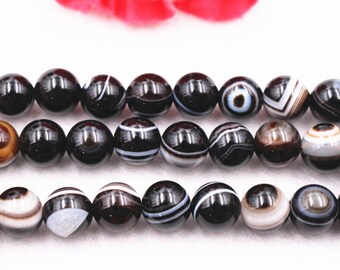 15 inch Full Strand. Natural Black Eyes Agate Round Beads,6mm,8mm,10mm,12mm,14mm,16mm,18mm,20mm