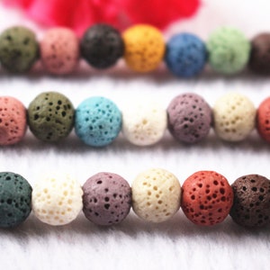 Perles de lave de couleur naturelle, forme lave, Perles rondes lisses, 6 mm - 20 mm, perles de lave multicolores, perles de lave en gros, 40 cm (15 po.) sur fil