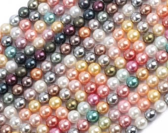 South Mixed color Sea Shell Pearls Round Beads,pink,green,red,blue,black Sea Shell Pearls Beads,supply 15"strand 6mm,8mm,10mm,12mm