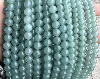Grüne Burma-Jade runde glatte Perlen, 6 mm 8 mm Grüne Jade Edelstein Perlen 15 "Strang DIY Zubehör