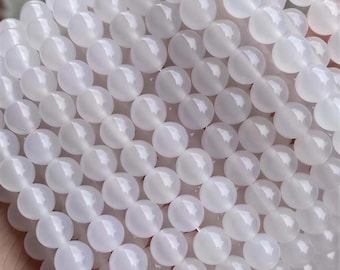 Cuentas redondas lisas de ágata blanca 5A, piedras preciosas naturales, suministro de cuentas sueltas, tira de 15", accesorios de bricolaje de 4 mm, 6 mm, 8 mm, 10 mm y 12 mm.