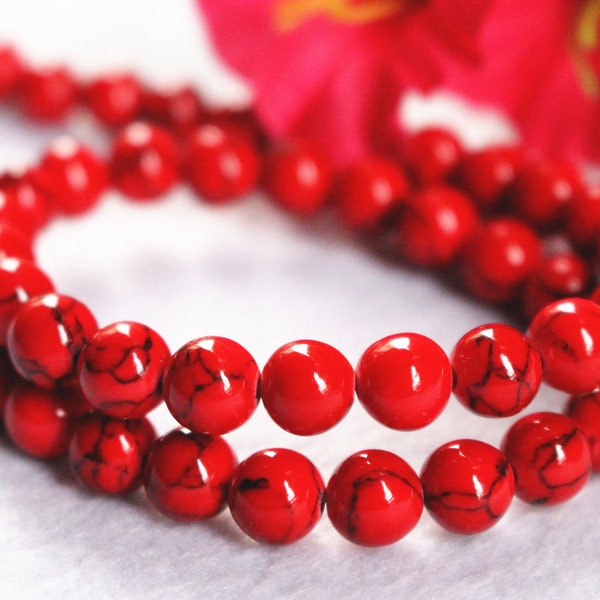 Turquoise smooth round Beads,4mm 6mm 8mm 10mm 12mm Red Turquoise Beads Wholesale 15" per strand