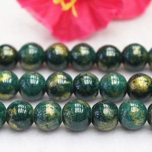 Green gold jade beads,6mm 8mm 10mm 12mm jade synthesis Smooth Round Beads 15&quot; per strand Handmade necklace accessories