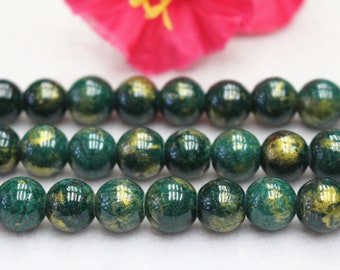 Green gold jade beads,6mm 8mm 10mm 12mm jade synthesis Smooth Round Beads 15&quot; per strand Handmade necklace accessories