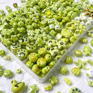 20pcs green Ceramic Porcelain Loose Beads Shiny Glazed Flower Shape Bead,Colors to choose from DIY Accessories