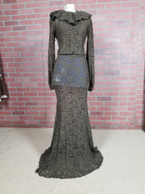 1930s lace evening gown and jacket set