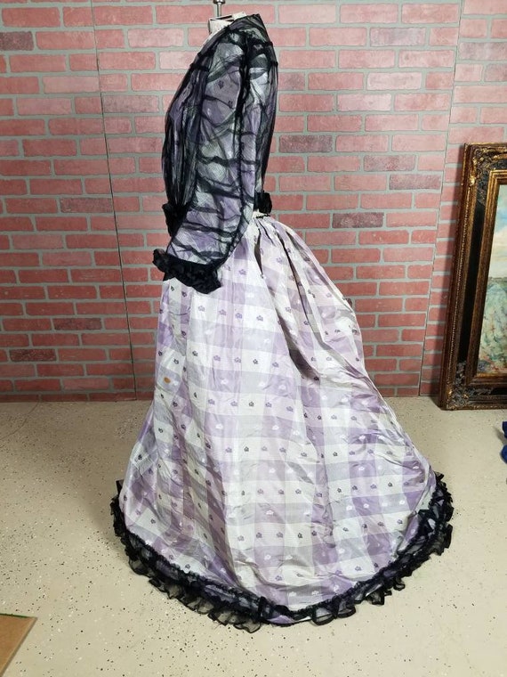 Antique 1870s bustle dress purple silk