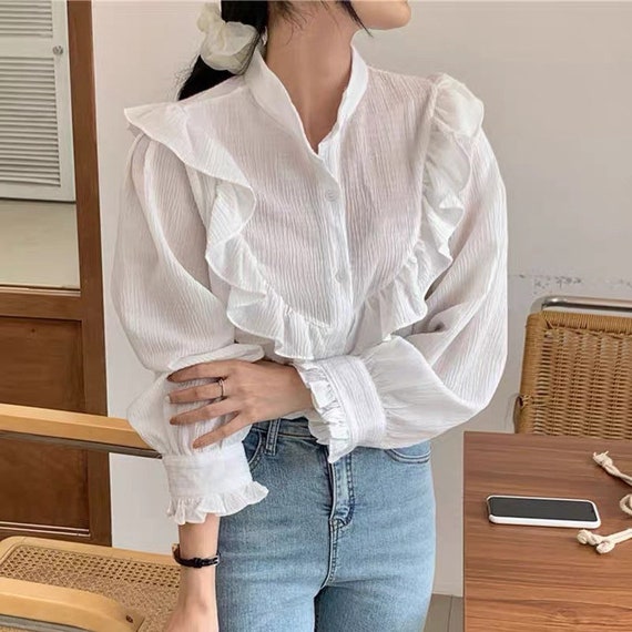 Victorian style shirt Lace eyelet soft cotton white shirt french style vintage inspired Bohemian blouse Cozy comfortable Romantic blouse