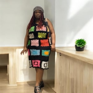 The Josephine Dress Crochet pattern - Granny Square Non-Maxi Dress Crochet Pattern