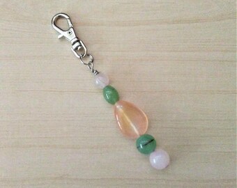 Beaded Keychain Charm - Peach and Green