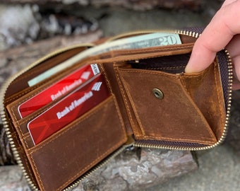 Cartera de cuero con cremallera personalizada, cartera unisex, cartera de cuero minimalista, cartera con cremallera, cartera, cartera de cuero con cremallera, cartera para tarjetas de crédito