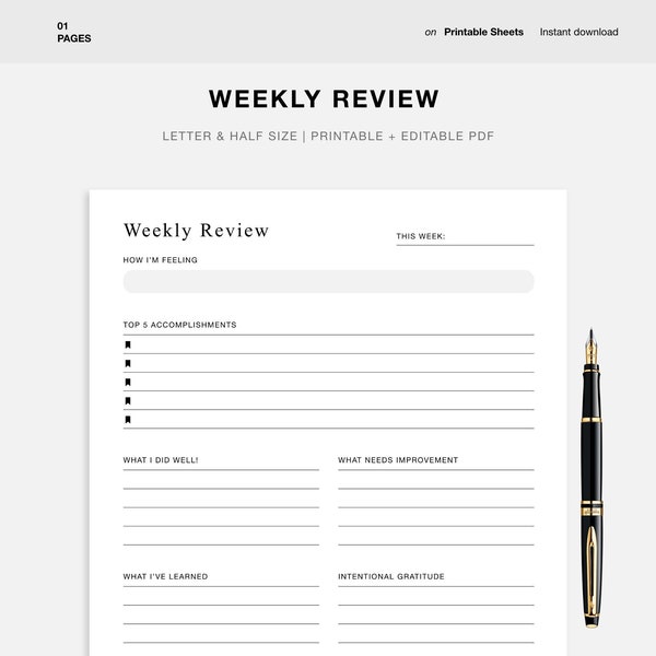 Weekly Summary Template Etsy