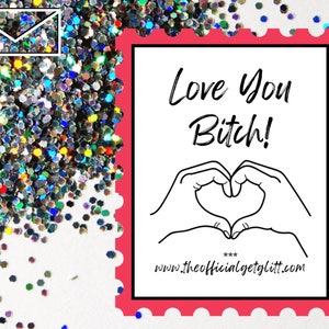 Glitter Bomb Carta Broma Correo: Te amo Perra Glitter Bomb Broma anónima Mensaje Nota / Te amo / Te amo / Regalo de agradecimiento