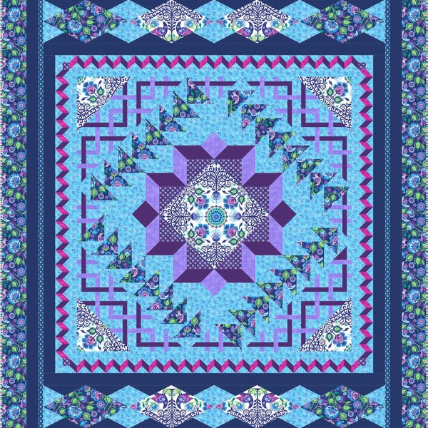 Flight of Fancy. Large Queen sized quilt pattern.