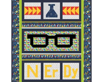 Quilt pattern. Hard copy. NErDy. Chemistry, glasses, kids, science, Big Bang, Northcott