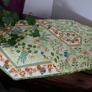 Shipping included, Table Runner kit. Herbal garden, green. dresser scarf. The Fabric Addict.