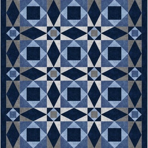 Waverly quilt kit, Throw size, Storm at Sea variation, Navy, blues and greys, Northcott Canvas cotton, The Fabric Addict