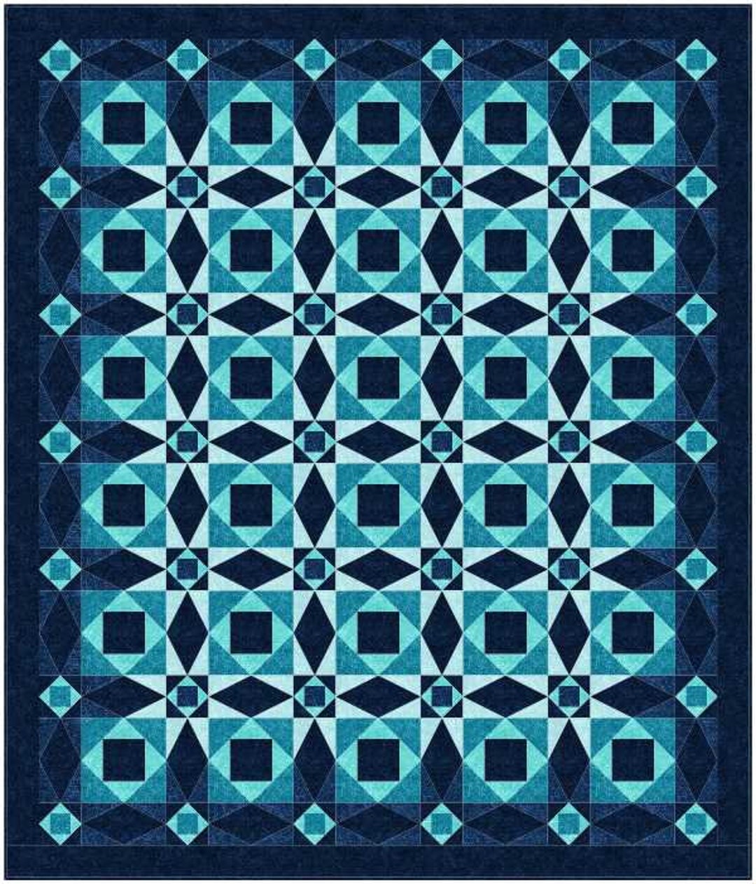 Waverly Queen Quilt Kit, Navy, Turquoise and Aqua in Northcott Fabric