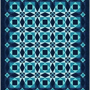Waverly Queen quilt kit, Navy, turquoise and aqua in Northcott fabric, Storm at Sea variation. The Fabric Addict