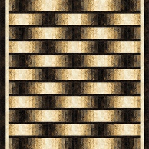 May include: A quilt with a pattern of alternating horizontal stripes of brown and beige. The stripes are made up of smaller squares, creating a textured look.
