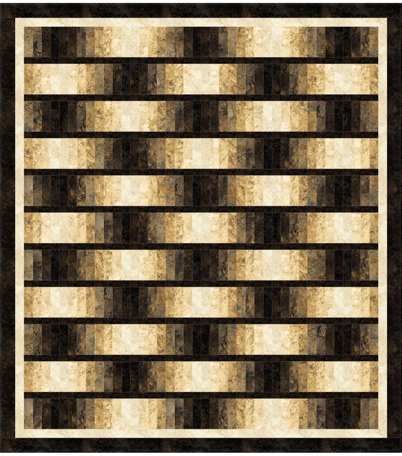 May include: A quilt with a pattern of alternating horizontal stripes of brown and beige. The stripes are made up of smaller squares, creating a textured look.